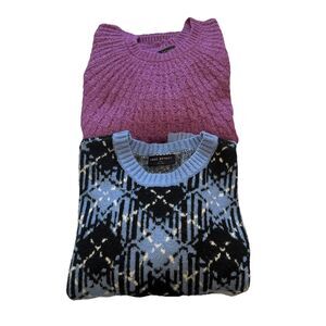 Lane Bryant Knit Sweater Bundle 18/20 Purple Cable Knit & Blue Argyle Pullover